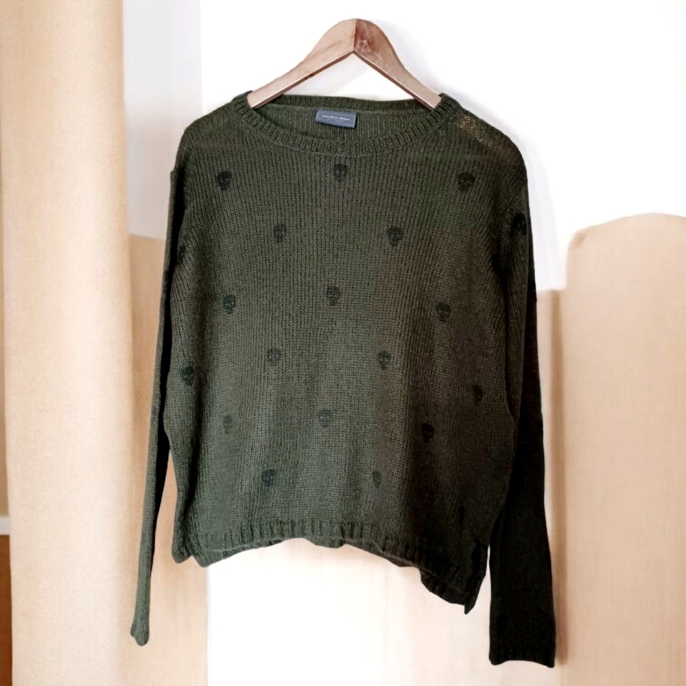 Wooden Ship Green and black Oversized Cozy Skull Sweater.